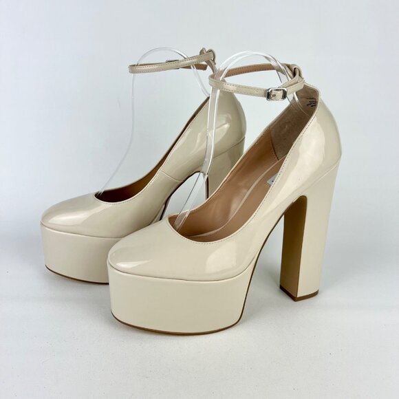 Steve Madden Womens Skyrise Platform Pumps Bone Patent Chunky Heel size 10M - Picture 3 of 16